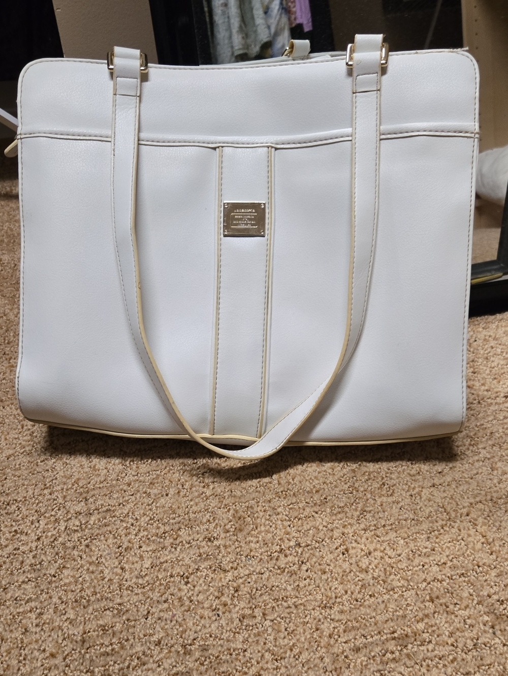 Liz Claiborne White Tote with Gold Plaque